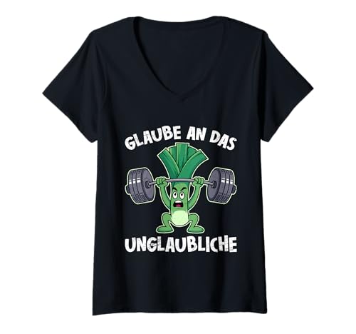 Damen Gewichtheber GLAUBE AN DAS UNGLAUBLICH Lustig Kraftsport T-Shirt mit V-Ausschnitt von Gym Shirt Fitnessstudio Muskel Training Lauch