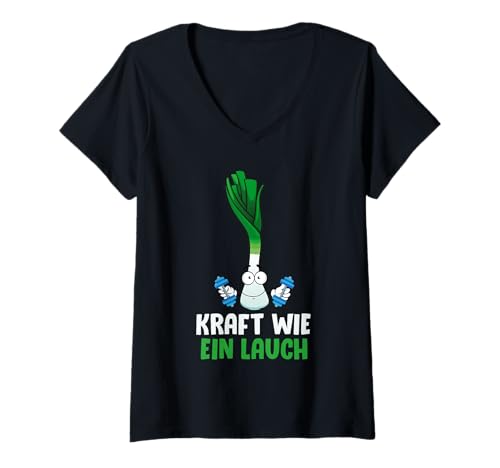 Damen Gewichtheber Kraft WIE EIN LAUCH Lustiges Gym T-Shirt mit V-Ausschnitt von Gym Shirt Fitnessstudio Muskel Training Lauch