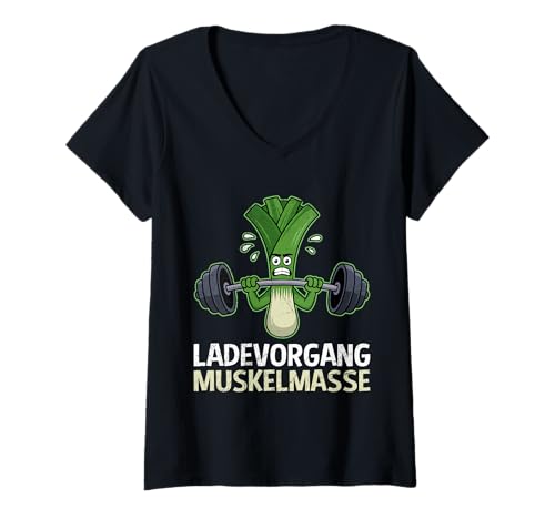 Damen Gewichtheber LADEVORGANG MUSKELMASSE Lustig Gym T-Shirt mit V-Ausschnitt von Gym Shirt Fitnessstudio Muskel Training Lauch