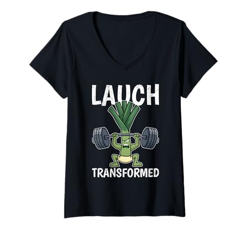 Damen Gewichtheber LAUCH KRAFTPROTZ Lustiges Fitnessstudio T-Shirt mit V-Ausschnitt von Gym Shirt Fitnessstudio Muskel Training Lauch