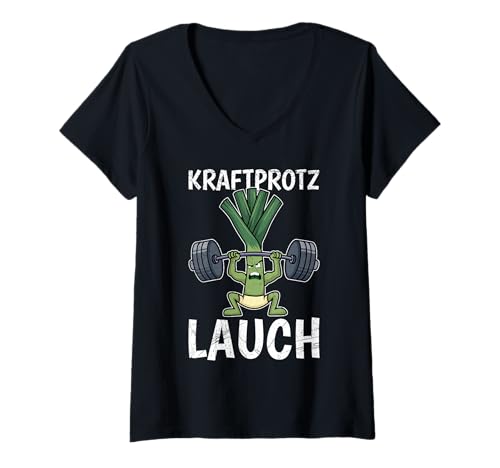 Damen Gewichtheber LAUCH KRAFTPROTZ Lustiges Fitnessstudio T-Shirt mit V-Ausschnitt von Gym Shirt Fitnessstudio Muskel Training Lauch