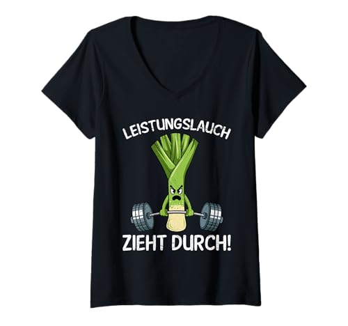 Damen Gewichtheber LEISTUNGSLAUCH ZIEHT DURCH Lustig Gym T-Shirt mit V-Ausschnitt von Gym Shirt Fitnessstudio Muskel Training Lauch