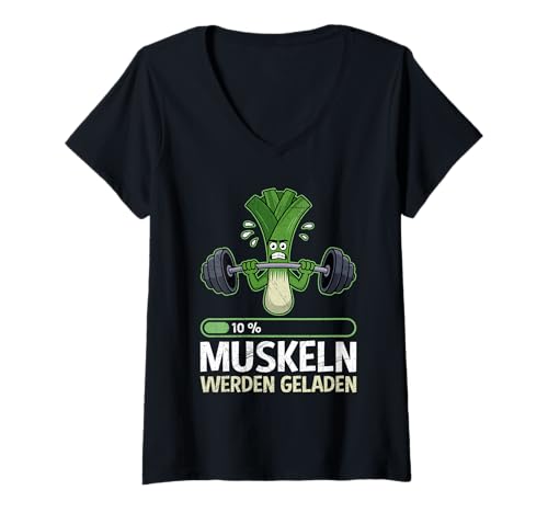 Damen Gewichtheber Muskeln Werden GELADEN Lustiges Fitnessstudio T-Shirt mit V-Ausschnitt von Gym Shirt Fitnessstudio Muskel Training Lauch