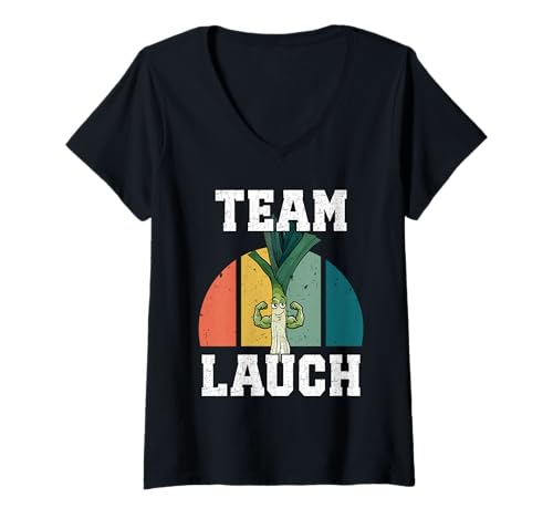 Damen Gewichtheber Team LAUCH Lustiges Kraftsport T-Shirt mit V-Ausschnitt von Gym Shirt Fitnessstudio Muskel Training Lauch