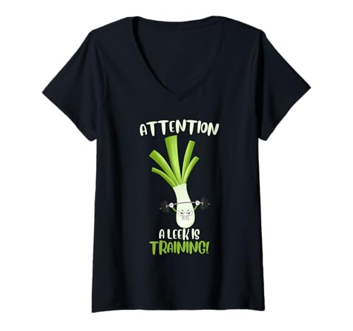 Damen Gym Achtung EIN LAUCH TRAINIERT Lustig Gewichtheber T-Shirt mit V-Ausschnitt von Gym Shirt Fitnessstudio Muskel Training Lauch