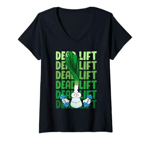 Damen Gym Deadlift Gewichtheben Lustiges Fitnessstudio T-Shirt mit V-Ausschnitt von Gym Shirt Fitnessstudio Muskel Training Lauch