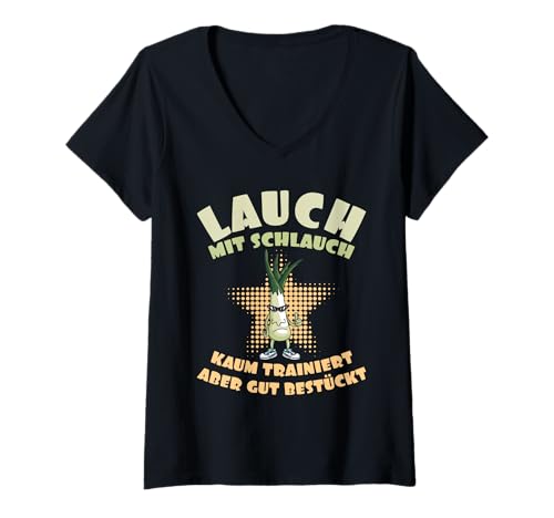 Damen Gym LAUCH MIT Schlauch KAUM TRAINIERT Lustig Gewichtheber T-Shirt mit V-Ausschnitt von Gym Shirt Fitnessstudio Muskel Training Lauch