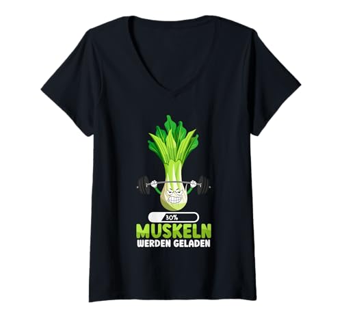 Damen Gym Muskeln Werden GELADEN Lustiges Muskelaufbau T-Shirt mit V-Ausschnitt von Gym Shirt Fitnessstudio Muskel Training Lauch