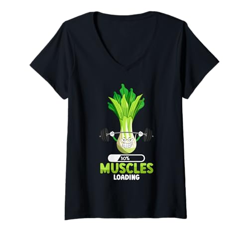 Damen Gym Muskeln Werden GELADEN Lustiges Muskelaufbau T-Shirt mit V-Ausschnitt von Gym Shirt Fitnessstudio Muskel Training Lauch