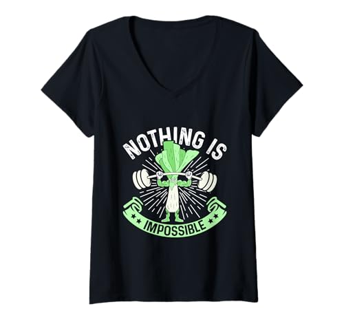 Damen Kraftsport Nothing is Impossible Lustiges Fitnessstudio T-Shirt mit V-Ausschnitt von Gym Shirt Fitnessstudio Muskel Training Lauch