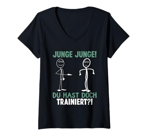 Damen Fitness Junge Junge DU HASTDOCH TRAINIERT LUSTIG Training T-Shirt mit V-Ausschnitt von Gym Shirt Strichmännchen Fitnessstudio Training