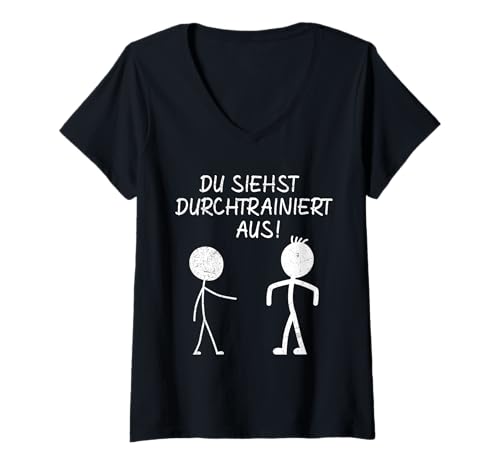 Damen Fitnessstudio DU SIEHST DURCHTRAINIERT AUS LUSTIG Gym T-Shirt mit V-Ausschnitt von Gym Shirt Strichmännchen Fitnessstudio Training