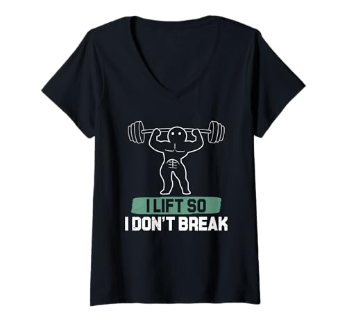 Damen Fitnessstudio I Lift SO I Don't Break LUSTIG Fitness T-Shirt mit V-Ausschnitt von Gym Shirt Strichmännchen Fitnessstudio Training