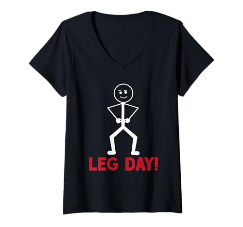 Damen Fitnessstudio Leg Day LUSTIG Strichmännchen Fitnessstudio T-Shirt mit V-Ausschnitt von Gym Shirt Strichmännchen Fitnessstudio Training