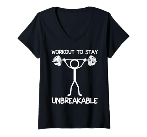 Damen Kraftsport Workout to Stay Unbreakable Lustig Strichmännchen T-Shirt mit V-Ausschnitt von Gym Shirt Strichmännchen Fitnessstudio Training