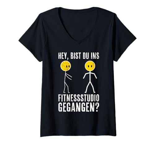 Damen Strichmännchen BIST DU INS FITNESSSTUDIO GEGANGEN Gym T-Shirt mit V-Ausschnitt von Gym Shirt Strichmännchen Fitnessstudio Training