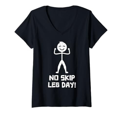 Damen Strichmännchen BRO Don't Skip Leg Day LUSTIG Fitnessstudio T-Shirt mit V-Ausschnitt von Gym Shirt Strichmännchen Fitnessstudio Training