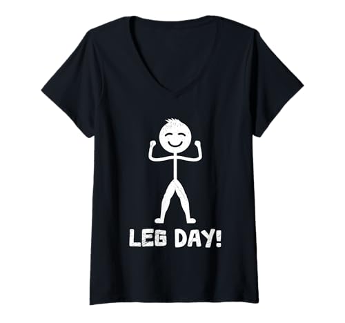 Damen Strichmännchen BRO Don't Skip Leg Day LUSTIG Fitnessstudio T-Shirt mit V-Ausschnitt von Gym Shirt Strichmännchen Fitnessstudio Training