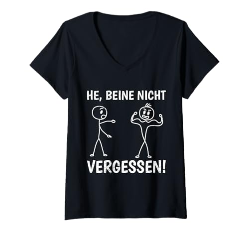 Damen Strichmännchen Beine Nicht VERGESSEN Lustiges Gym T-Shirt mit V-Ausschnitt von Gym Shirt Strichmännchen Fitnessstudio Training