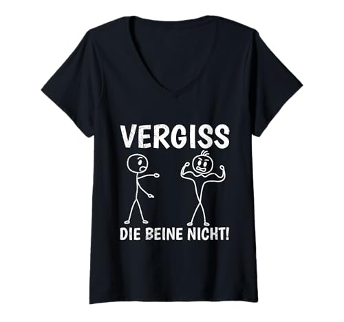 Damen Strichmännchen Beine Nicht VERGESSEN Lustiges Gym T-Shirt mit V-Ausschnitt von Gym Shirt Strichmännchen Fitnessstudio Training