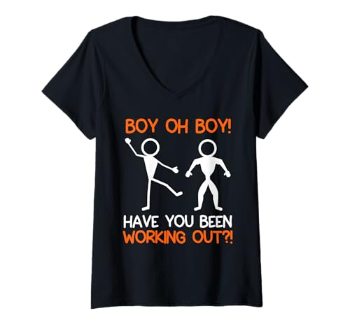 Damen Strichmännchen Boy OH Boy You Been Working Out Gym T-Shirt mit V-Ausschnitt von Gym Shirt Strichmännchen Fitnessstudio Training