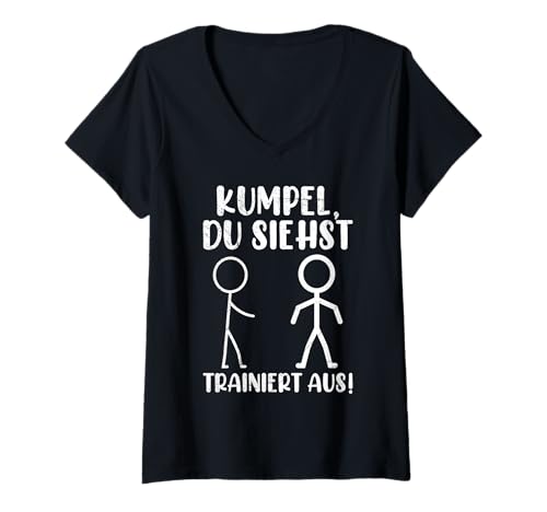Damen Strichmännchen DU SIEHST TRAINIERT AUS Lustig Gym T-Shirt mit V-Ausschnitt von Gym Shirt Strichmännchen Fitnessstudio Training