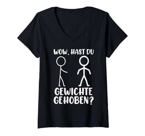 Damen Strichmännchen HAST DU Gewichte GEHOBEN Lustig Gym T-Shirt mit V-Ausschnitt von Gym Shirt Strichmännchen Fitnessstudio Training