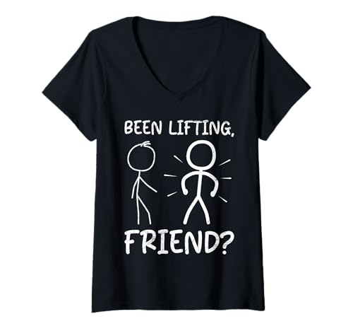 Damen Strichmännchen HAST DU Gewichte GEHOBEN Lustig Gym T-Shirt mit V-Ausschnitt von Gym Shirt Strichmännchen Fitnessstudio Training