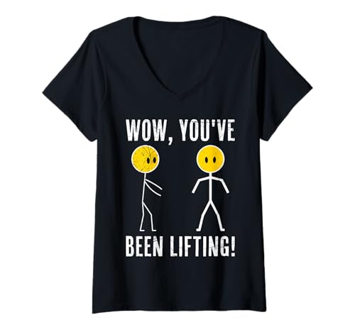 Damen Strichmännchen HAST DU Gewichte GEHOBEN Lustig Gym T-Shirt mit V-Ausschnitt von Gym Shirt Strichmännchen Fitnessstudio Training