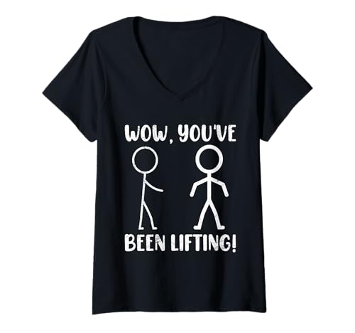Damen Strichmännchen HAST DU Gewichte GEHOBEN Lustig Gym T-Shirt mit V-Ausschnitt von Gym Shirt Strichmännchen Fitnessstudio Training