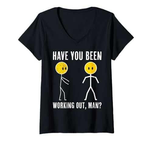 Damen Strichmännchen HAST DU TRAINIERT Lustiges Gym T-Shirt mit V-Ausschnitt von Gym Shirt Strichmännchen Fitnessstudio Training