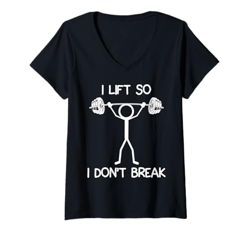 Damen Strichmännchen I Lift SO I Don't Break Lustig Kraftsport T-Shirt mit V-Ausschnitt von Gym Shirt Strichmännchen Fitnessstudio Training