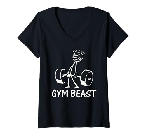 Damen Strichmännchen I Lift SO I Don't Break Lustig Kraftsport T-Shirt mit V-Ausschnitt von Gym Shirt Strichmännchen Fitnessstudio Training