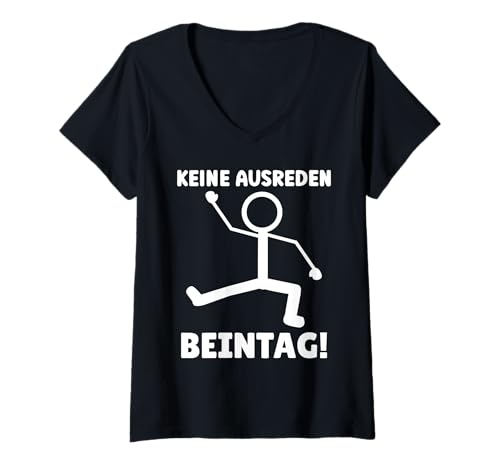Damen Strichmännchen Keine AUSREDEN BEINTAG! Lustig Fitnessstudio T-Shirt mit V-Ausschnitt von Gym Shirt Strichmännchen Fitnessstudio Training