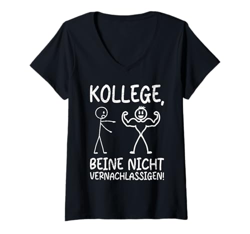 Damen Strichmännchen Kollege Beine Nicht VERNACHLASSIGEN Fitness T-Shirt mit V-Ausschnitt von Gym Shirt Strichmännchen Fitnessstudio Training