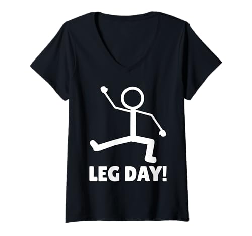 Damen Strichmännchen Leg Day! Gym Lustiges Krafttraining T-Shirt mit V-Ausschnitt von Gym Shirt Strichmännchen Fitnessstudio Training