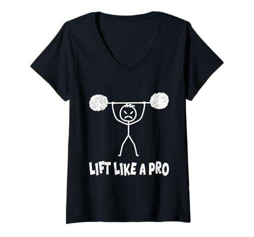 Damen Strichmännchen Lift Like A PRO Lustiges Bodybuilder T-Shirt mit V-Ausschnitt von Gym Shirt Strichmännchen Fitnessstudio Training