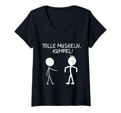 Damen Strichmännchen TOLLE Muskeln Kumpel LUSTIG Fitness T-Shirt mit V-Ausschnitt von Gym Shirt Strichmännchen Fitnessstudio Training