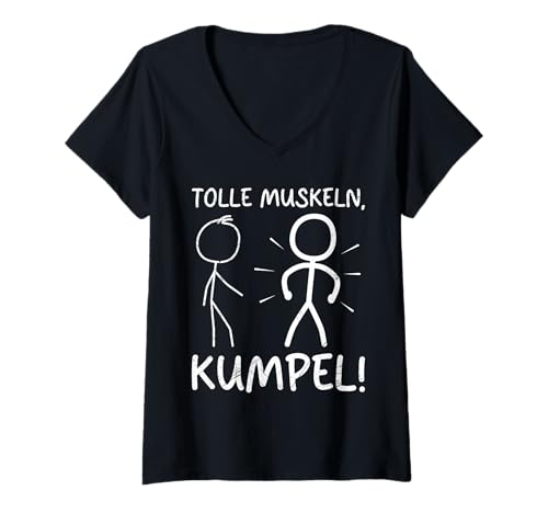 Damen Strichmännchen TOLLE Muskeln Kumpel Lustig Gym T-Shirt mit V-Ausschnitt von Gym Shirt Strichmännchen Fitnessstudio Training