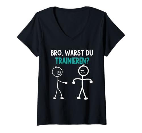 Damen Strichmännchen WARST DU TRAINIEREN LUSTIG Fitnessstudio T-Shirt mit V-Ausschnitt von Gym Shirt Strichmännchen Fitnessstudio Training