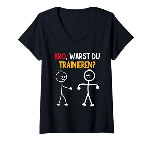 Damen Strichmännchen WARST DU TRAINIEREN LUSTIG Fitnessstudio T-Shirt mit V-Ausschnitt von Gym Shirt Strichmännchen Fitnessstudio Training