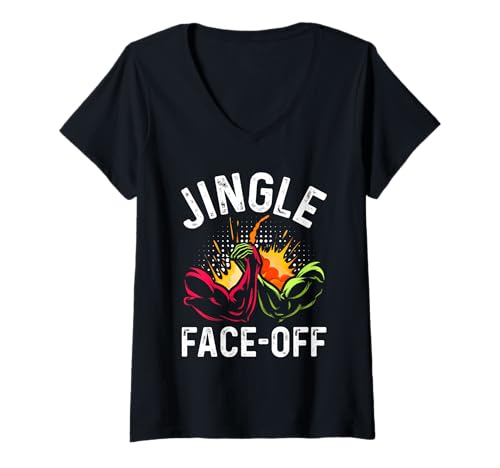 Damen Gym Shirt Jingle FACE Off LUSTIG Muskeltraining T-Shirt mit V-Ausschnitt von Gym Shirt Weihnachten Fitnessstudio Muskeltraining
