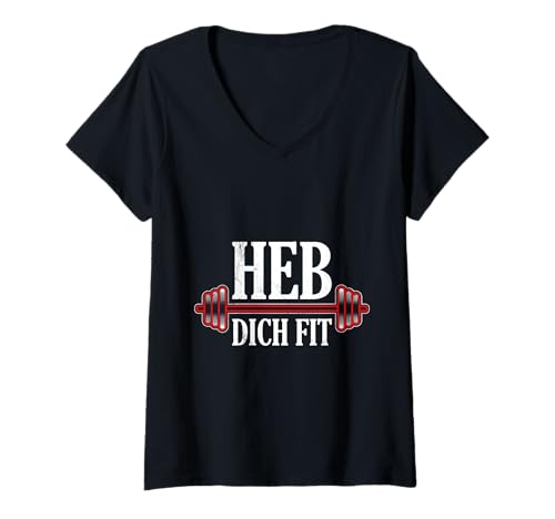 Damen Weihnachten HEB Dich FIT Lustiges Gewichtheber T-Shirt mit V-Ausschnitt von Gym Shirt Weihnachten Fitnessstudio Muskeltraining
