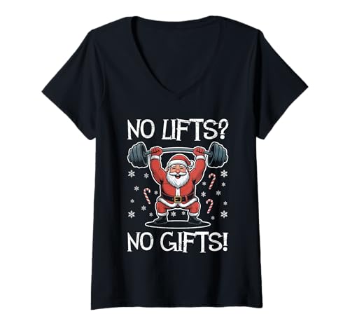 Damen Weihnachtsmann ERFOLGE STATT Geschenke Lustig Fitnessstudio T-Shirt mit V-Ausschnitt von Gym Shirt Weihnachten Fitnessstudio Muskeltraining