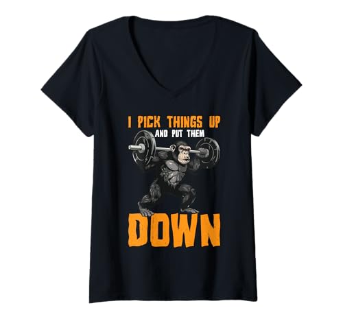 Damen I Pick Things Up And Put Them Down _ -- T-Shirt mit V-Ausschnitt von Gym Training FH