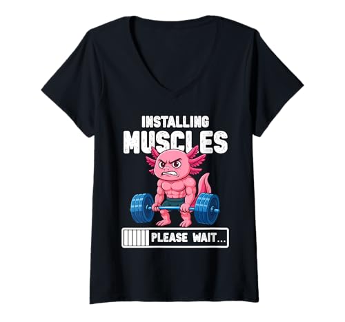 Damen Instaling Muscles Funny Axolotl Gym Graphic T-Shirt mit V-Ausschnitt Damen Instaling Muscles Funny Axolotl Gym Graphic T-Shirt mit V-Ausschnitt von Gym Weight Training Axolotl Tees Apparel Co.