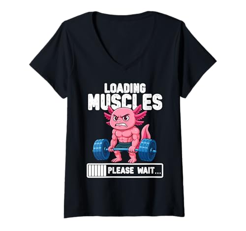 Damen Loading Muscles Axolotl Gewichte Heben Lustiges Gym Meme T-Shirt mit V-Ausschnitt Damen Loading Muscles Axolotl Gewichte Heben Lustiges Gym Meme T-Shirt mit V-Ausschnitt von Gym Weight Training Axolotl Tees Apparel Co.