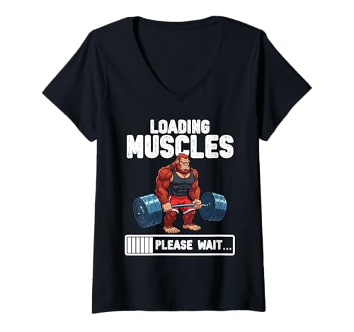 Damen Loading Muscles Bigfoot Gewichte Heben Lustiges Gym Meme T-Shirt mit V-Ausschnitt Damen Loading Muscles Bigfoot Gewichte Heben Lustiges Gym Meme T-Shirt mit V-Ausschnitt von Gym Weight Training Bigfoot Tees Apparel Co.