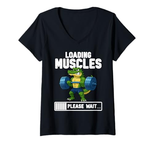 Damen Loading Muscles Crocodile Heben Gewichte Lustiges Fitness-Meme T-Shirt mit V-Ausschnitt Damen Loading Muscles Crocodile Heben Gewichte Lustiges Fitness-Meme T-Shirt mit V-Ausschnitt von Gym Weight Training Crocodile Tees Apparel Co.