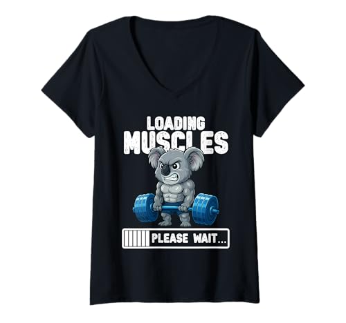 Damen Loading Muscles Koala Heben Gewichte Lustiges Gym Meme T-Shirt mit V-Ausschnitt Damen Loading Muscles Koala Heben Gewichte Lustiges Gym Meme T-Shirt mit V-Ausschnitt von Gym Weight Training Koala Tees Apparel Co.